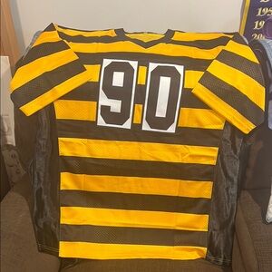 Black and Gold Retro Replica Pittsburgh Steelers Striped TJ Watt Jersey